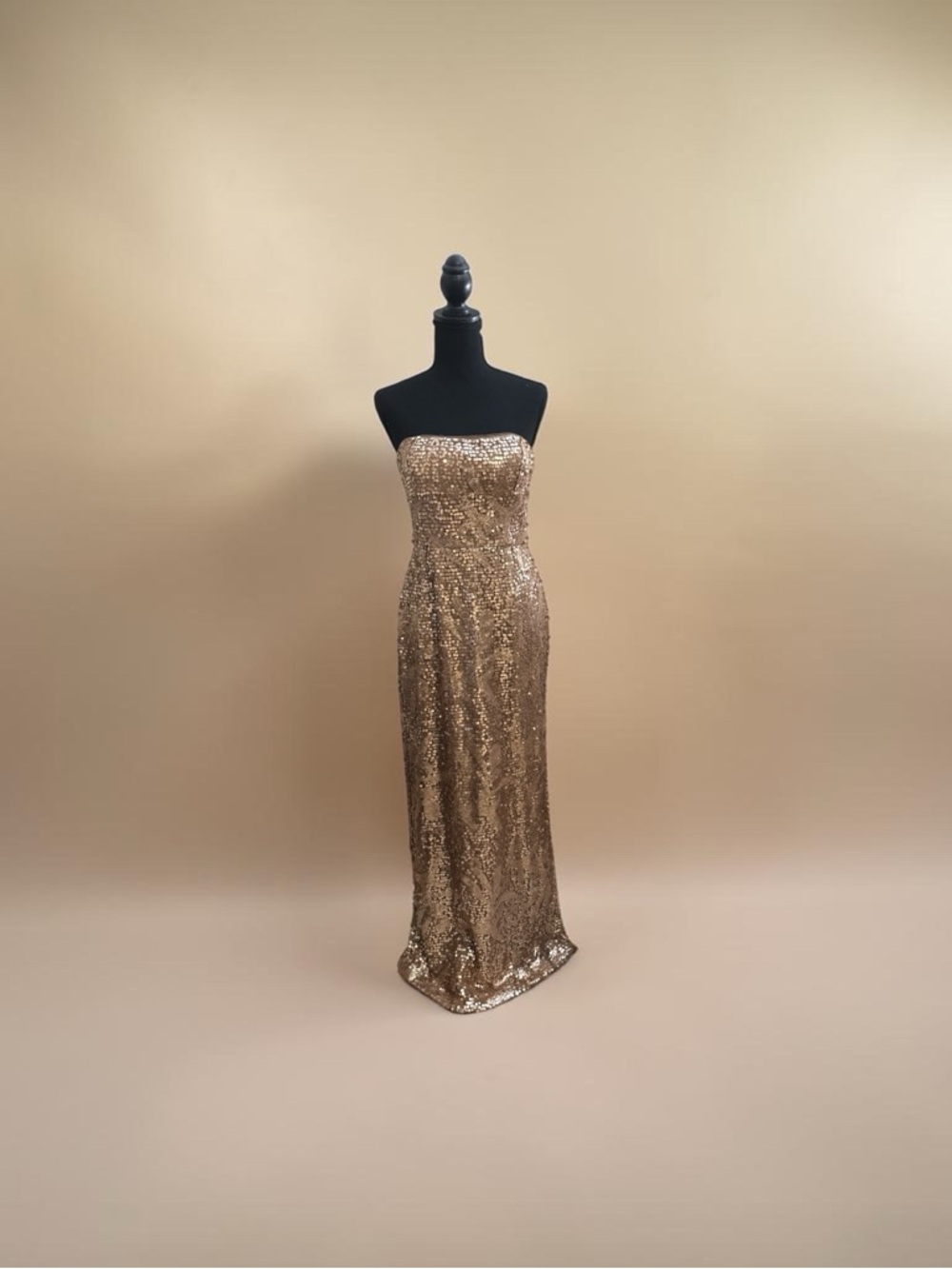 BCBGMaxAzria Strapless Gold Sequin Gown